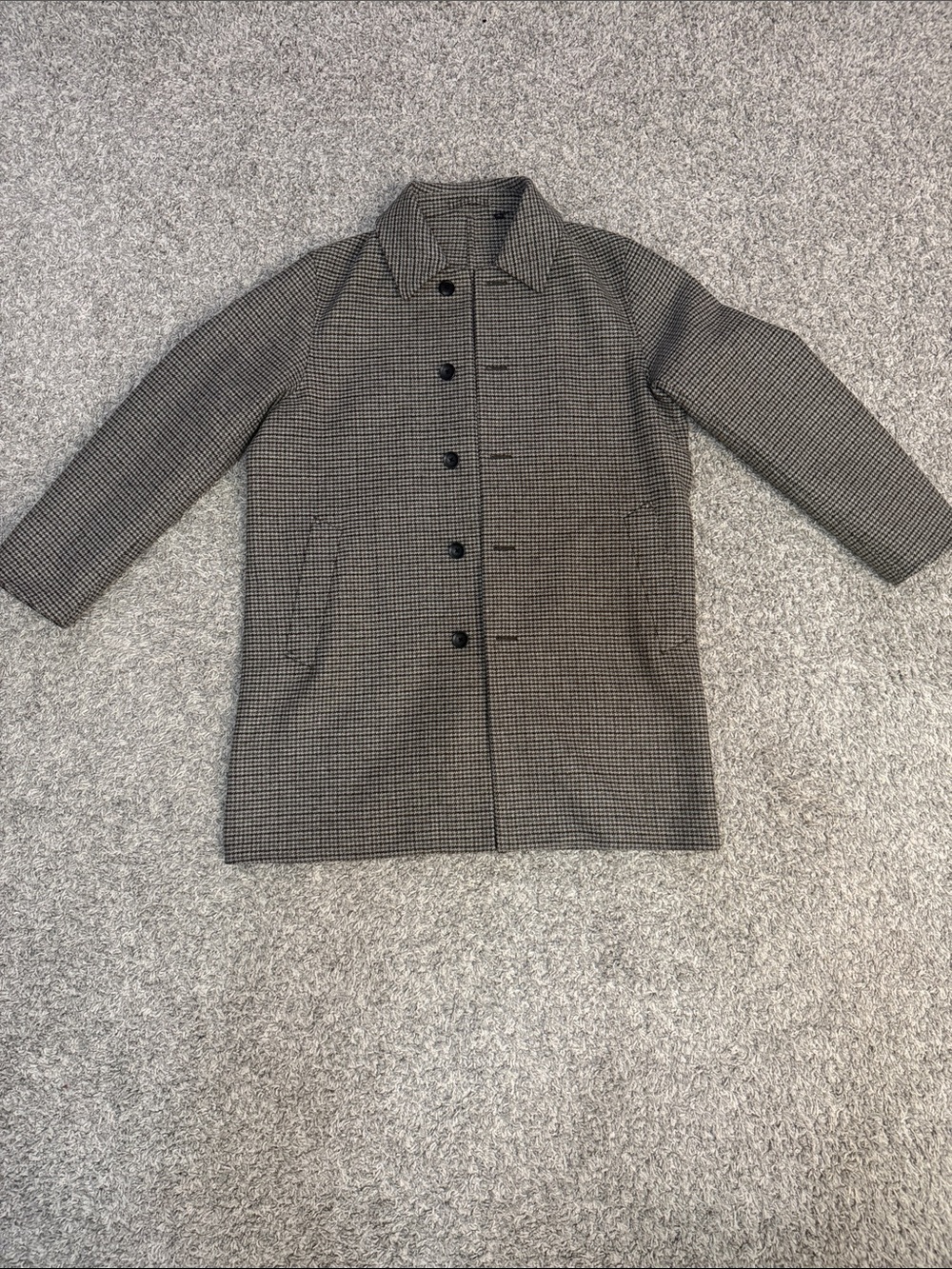 Men's Uniqlo Double Face Topcoat - Brown Houndsooth